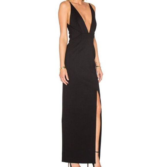 REVOLVE x Nicholas Ponti Ava Wrap Black Maxi Gown Deep V Neckline sz 2 PW13 - Picture 2 of 16